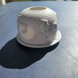 Bisque Porcelain Lithophane White Domed Fairy Tea Light Flower Candle Holder See